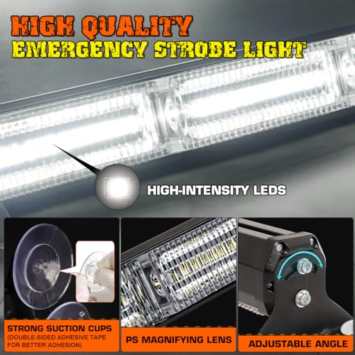 2x17.7 Emergency Traffic Advisor Strobe Lights Bar for Vehicles Trucks Safety Warning Lights w/Remote Control, Caution Lights for Construction Vehicles Trucks, White - color: #09 White