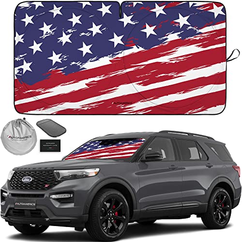 Autoamerics 1-Piece Windshield Sun Shade USA Art Flag - 2 American Design - Foldable Car Front Window Sunshade for Most Sedans SUV Truck - Blocks Max UV Rays and Keeps Your Vehicle Cool - Medium - color: USA ART FLAG-2, size: MEDIUM = 61 x 32 inches