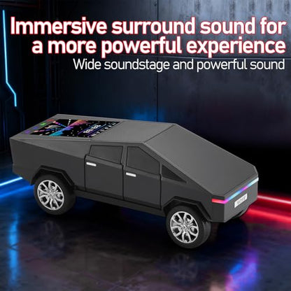 WS-580 Futuristic Pickup Truck Bluetooth Replica Speaker with LED Display Screen – TWS, FM, USB/TF, LED Headlights, Mic, Practical Gift for Car Model Fans, Audio Users & Tech Hobbyists (Black) - color: Black