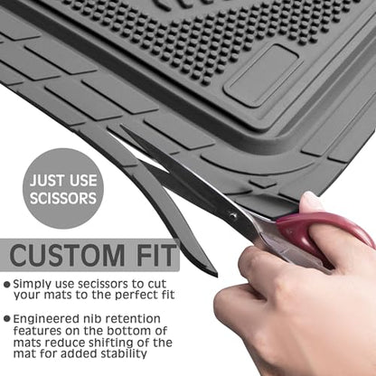 CAR PASS Heavy Duty Rubber Floor Mats Gray Car Mats Full Set with Trunk Cargo Liner - Universal Waterproof Floor Mats for Car SUV Truck, Durable All Weather Automotive Liner Mats (All Gray) - color: Gray Cargo Liner