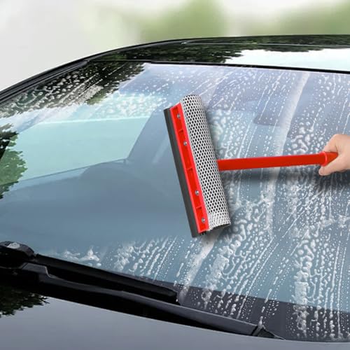 Car Squeegee with 15.9" Handle,Car Windshield Squeegee for Gas Station, Windows, Glass, Bathroom, Garage Cleaning, Rubber Blade Cleaner with Handle, Applicable to All Vehicles