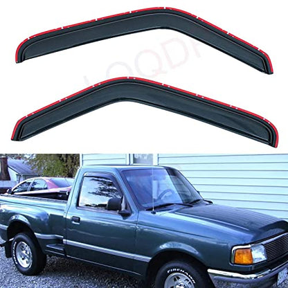 Set of 2 in Channel Front Doors Smoke Sun/Rain Guard Wind Deflector Tape-On Acrylic Window Visors Compatible with 1993-2011 Ranger 1994-2010 B2300/B2500/B3000/B4000 Regular & Extended Cab - size: for 1993-2011 Ford Ranger / Mazda
