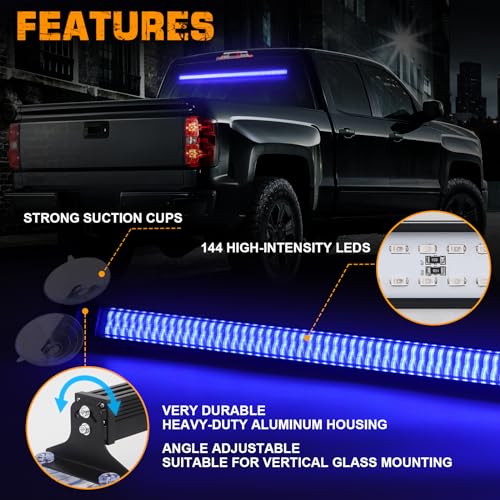 XRIDONSEN 35 inch Traffic Advisor Light Bar 144 LED Blue Emergency Lights Warning Flashing Safety Interior Windshield strobe Lights w/Controller for Police Firefighter Ambulance Vehicles Trucks Car - color: Blue