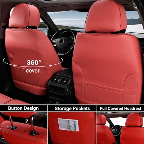 Coverado Seat Covers, Car Seat Covers Front Seats, Waterproof Nappa Leather Auto Seat Cover with Lumbar Head Pillow, Red Seat Covers Carseat Cover Universal Fit for Most Cars - color: Red（Pillow）, size: Front