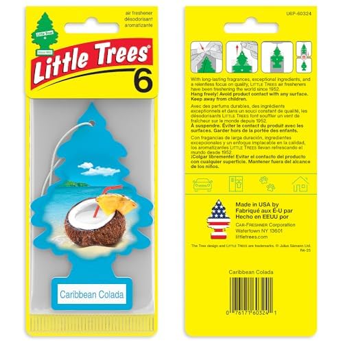 LITTLE TREES Car Air Freshener | Hanging Tree Provides Long Lasting Scent for Auto and Home | 24 Air Fresheners |Caribbean Colada - color: Caribbean Colada