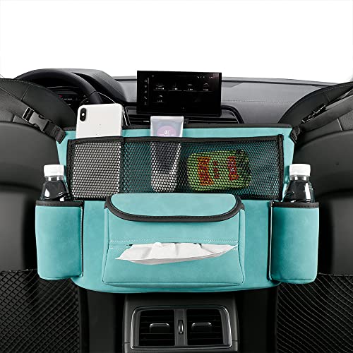 JEYODA Car Handbag Holder Between Seats Suede Large Capacity Car Purse Holder Automotive Consoles & Organizers for Document Phone Storage Car Accessories Interior (1925-style 2 blue) - color: Blue