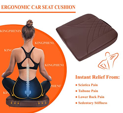 kingphenix Premium Car Seat Cushion, Memory Foam Driver Seat Cushion to Improve Driving View- Coccyx & Lower Back Pain Relief - Seat Cushion for Car, Truck, Office Chair (Leather Brown) - color: Leather Brown