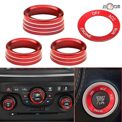 Air Conditioner Switch Button Knob Cover, Car Interior Accessories Radio Volume Control Knob, Aluminum Alloy Trim Rings Compatible with Dodge Challenger Durango 2015-2022 - color: Red