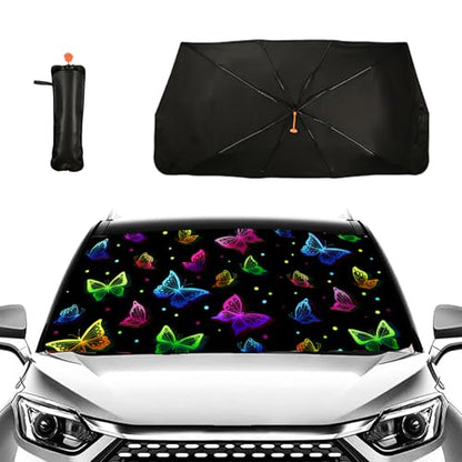Color Butterfly Car Windshield Sun Shade - Foldable Umbrella Sunshade for Front Window - color: Color Butterfly