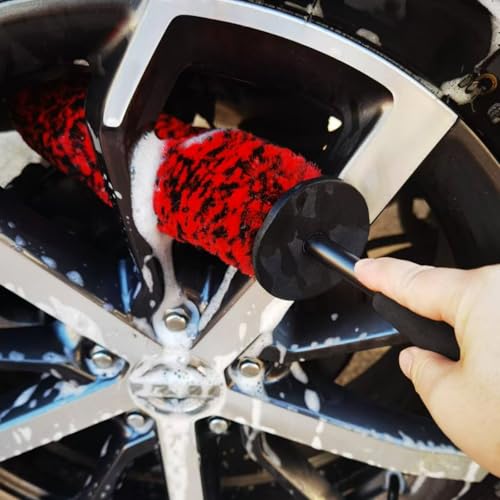 4PCS Wheel Brush Kit for Cleaning Wheel and Tire, Wheel and Rim Brush, Car Detailing Brushes, 360 Degree Bendable & Durable Car Wheel Rim Cleaner Brush Set (Red) - color: Red
