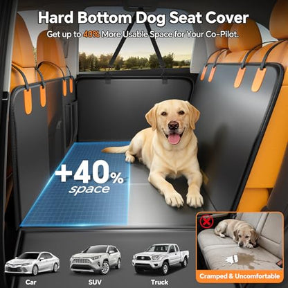Dog Car Seat Cover Hard Bottom, 400LBS Back Seat Extender for Dogs, Waterproof PU Leather Dog Hammock, Heavy Duty Dog Seat Protector for Car SUV Truck