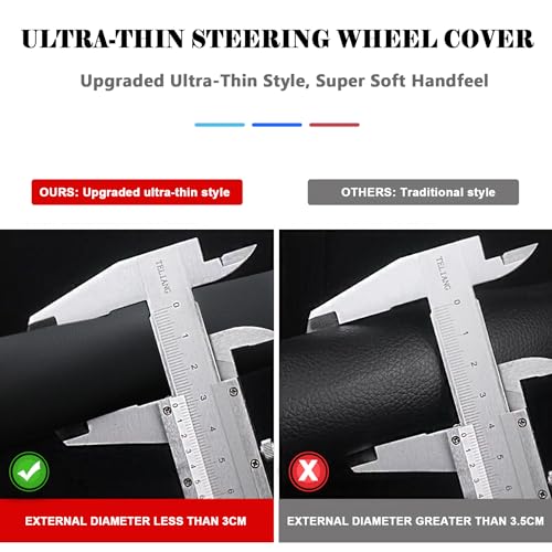 West Llama Thin Car Steering Wheel Cover, Universal 14.5-15 inch Nappa Leather Steering Wheel Cover, Ultra Thin, Anti-Slip, Breathable(Black-Standard Size) - color: D-Thin-Black, size: Standard size (14 ½''-15'')