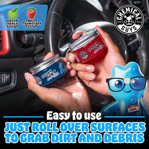 Chemical Guys Sticky Icky Car Cleaning Gel, Sweet Strawberry, Interior Car Cleaner, Reusable Automotive Crevice & Interior Dust Cleaner for Air Ventss, Cup Holders & Keyboards, 0.88 Ounce (Pack of 4) - size: 3.5 Ounce (Pack of 4), style: Strawberry