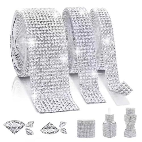 Rhinestone Ribbon Self Adhesive, 3-Yard Bedazzling Strips, 3-Rolls Rhinestone Strips for DIY Craft, Rhinestones for Crafting, Home Decor and Special Events, 4/6/12 Rows Transparent Crystal - color: Transparent Crystal - 3-Yard - 4/6/12-Rows