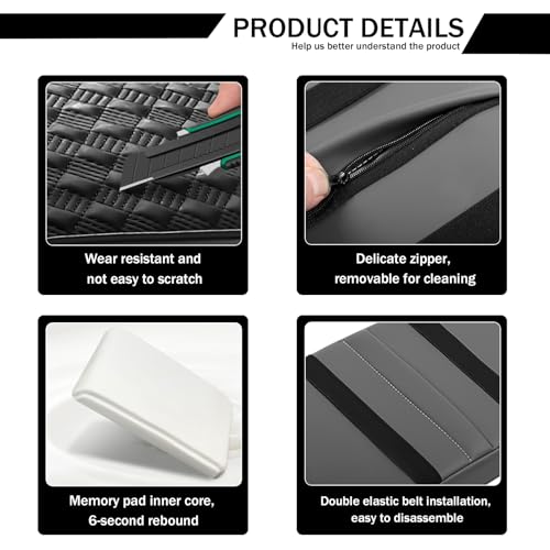 Car Armrest Cushion, 12.2"×8.3" Leather Auto Memory Foam Center Console Pad with Storage Pocket, Waterproof & Anti-Scratch Elbow Pillow Armrest Seat Box Protector, Universal Fit (Black) - color: Black