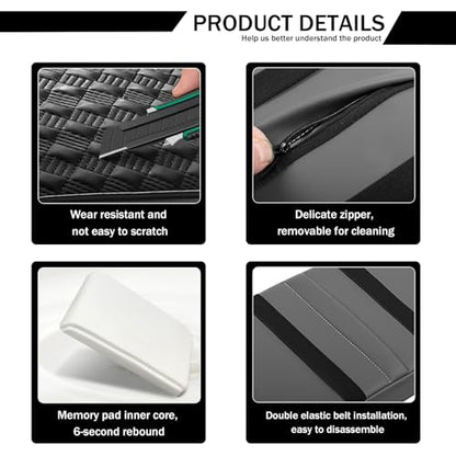 Car Armrest Cushion, 12.2"×8.3" Leather Auto Memory Foam Center Console Pad with Storage Pocket, Waterproof & Anti-Scratch Elbow Pillow Armrest Seat Box Protector, Universal Fit (Black) - color: Black