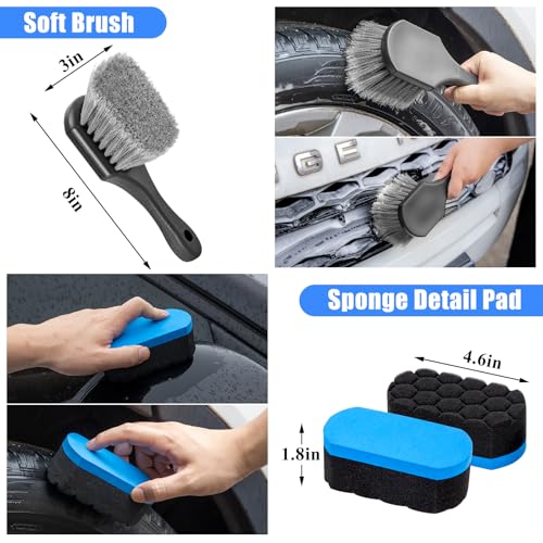Car Detailing Kit, Car Detailing Brush Set, Bendable Car Wheel Rim Cleaner Brush Set, Car Detailing Brushes, Car Wash Cleaning Tools Kit for Interior, Exterior, Wheels, Blue - size: 17pcs