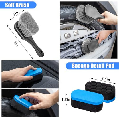 Car Detailing Kit, Car Detailing Brush Set, Bendable Car Wheel Rim Cleaner Brush Set, Car Detailing Brushes, Car Wash Cleaning Tools Kit for Interior, Exterior, Wheels, Blue - size: 17pcs