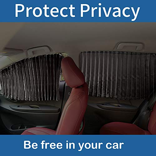Ovege Car Window Shade - Side Window Sun Shade Curtain, Pleated Silky UV Protection Privacy, Baby Suction Magnetic (Black-Opaque, Back Seat 2pcs) - color: Black-Opaque, size: Back Seat 2pcs