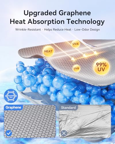 helloleiboo Graphene Dual-Layer Car Windshield Sun Shade Car Sun Shade for Windshield with Heat Absorption Coating Foldable Design with UV Protection to Keep Your Car Interior Cooler Silver - size: 61*31 Inches