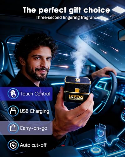 Smart Car Air Fresheners | Luxury Car Aroma Diffuser | with 120ml Long Lasting Perfume | Auto On/Off Car Diffuser | Mini Cube Diffuser for Car, Home by Ikeda (Black)