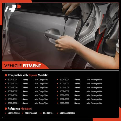 A-Premium Sliding Door Handles Exterior Compatible with Toyota Sienna 2004-2010, Smooth Black, 2-PC Set, Rear Driver and Passenger Side - style: Rear Left and Right
