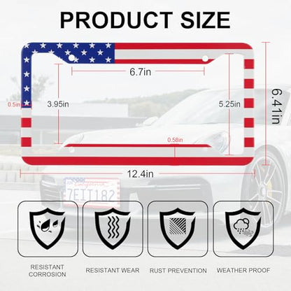 LivTee American Flag License Plate Frames, 4 Holes Stainless Steel License Plate Covers, 2PCS License Plate Holder, Automotive Exterior Accessories,Red & Blue - color: Flag Red & Blue