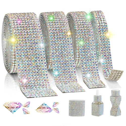 Rhinestone Ribbon Self Adhesive, 4-Yard Bedazzling Strips, 4-Rolls Rhinestone Strips for DIY Craft, Rhinestones for Crafting, Home Decor and Special Events, 4/6/8/10/ Rows AB Crystal - color: AB Crystal - 4-Yard - 4/6/8/10-Rows