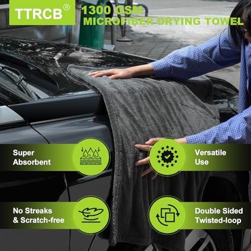 TTRCB 2 Pack 1300 GSM Car Drying Towels (36" x 24"), Microfiber Towels for Cars, Ultra-Absorbent, Streak Free, Car Wash Mitt, Car Detailing Supplies, Car Wash Kit, Car Cleaning Supplies Kit for SUV,RV - size: 36" x 24"