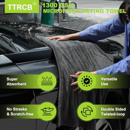 TTRCB 2 Pack 1300 GSM Car Drying Towel, Microfiber Towels for Cars - 36" x 24" & 16" x 16", Ultra-Absorbent, Streak Free, Car Wash Mitt, Car Detailing Cleaning Accessories Supplies Essentials - size: 36" x 24" & 16" x 16"