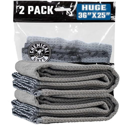 Chemical Guys Waffle Weave Gray Matter Microfiber Drying Towel 2 Pack, Huge Car Drying Towels for Faster Coverage on Paint, Glass, Wheels, and Trim, Streak Free Drying for Cars, Trucks, and SUVs