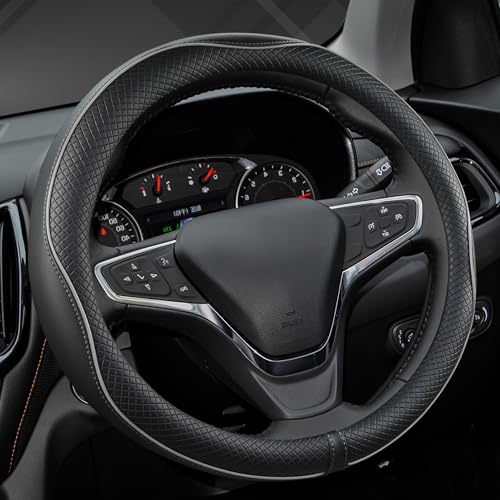 West Llama Microfiber Leather Car Steering Wheel Cover for Chevy Silverado,Tahoe,Equinox,Traverse,Trailblazer,Colorado (Black+Gray Line - Standard Size) - color: ['D-Black+Gray']