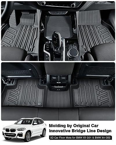 Powerty Floor Mats for 2018-2024 BMW X3 / 2019-2024 BMW X4, Custom Fit for X3 X4 Accessories, 3D TPE All Weather Car Mats Heavy-Duty Floor Liners (Fit All Models) - size: 1)BMW X3｜18-24 /BMW X4｜19-24 ｜1st & 2nd Row