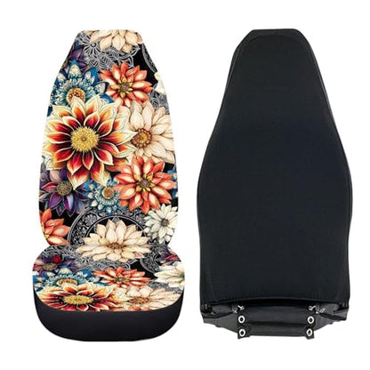 Dahlia Flowers Blossom Car Seat Covers for Front Seats Ethnic Style Bucket Seat Covers Universal Fit for SUV Truck Sedan Front Seat Protector,2 Piece Set - color: Dahlia Flowers Blossom