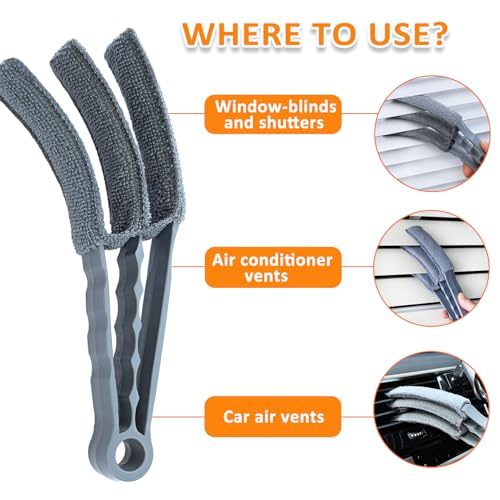 Microfiber Feather Duster, Window Blind Duster Brush, Blind Cleaner Tools for Window Blinds, Air Conditioner Vents, Fans, Car Vents - 1 Brush with 4 Microfiber Sleeves
