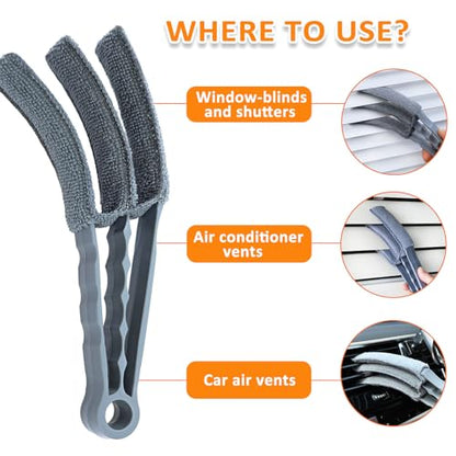 Microfiber Feather Duster, Window Blind Duster Brush, Blind Cleaner Tools for Window Blinds, Air Conditioner Vents, Fans, Car Vents - 1 Brush with 4 Microfiber Sleeves