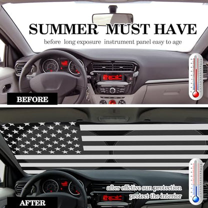 Woanger Windshield Sun Shade Foldable Car Front Window Covers for Car Accessories Sun Heat UV Rays Visor Protector Protection for Universal Cars SUV Truck (Flag) - style: Flag