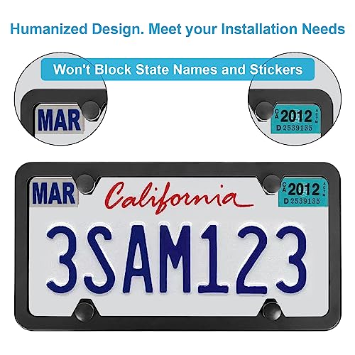 License Plate Frames Black, 2Pcs 4 Holes License Plate Holders, Stainless Steel License Plate Frame, Car License Plate Covers for US Vehicles