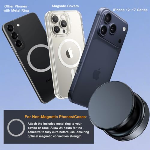 Auto Suction Cup Phone Mount, Quick-Release Vacuum Magnetic Car Phone Holder for Smooth Surface/Gym/Mirror, 360 Adjustable for Magsafe iPhone 17 16 Air Pro Max 15 - color: Black