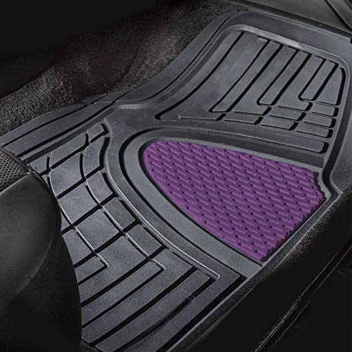 FH Group Premium Liners Tall Channel Trimmable All Weather Rubber Full Set Car Floor Mats (Purple) w. Trimmable All-Season Cargo Liner (Black) - Universal Fit for Cars Trucks and SUVs - color: Purple, style: With Cargo Mats