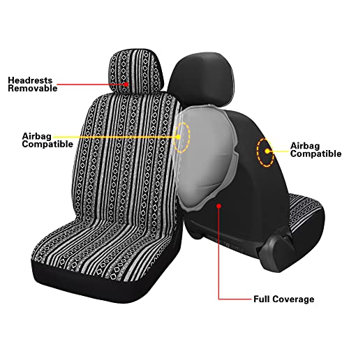 Pariitadin Baja Saddle Blanket Car Seat Covers Front Set with Seat Belt Pads, Washable Breathable Striped Woven Cloth Seat Covers for Cars, Universal Fit Most Cars, Airbag Compatible, Black/White - color: Black/White, size: FRONT PAIR