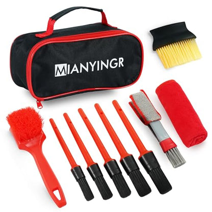 10Pcs Interior Detailing Brush Set, Car Vent & Dashboard Cleaner Kit with Microfiber Towel, Storage Bag (10PCS) - size: 10PCS
