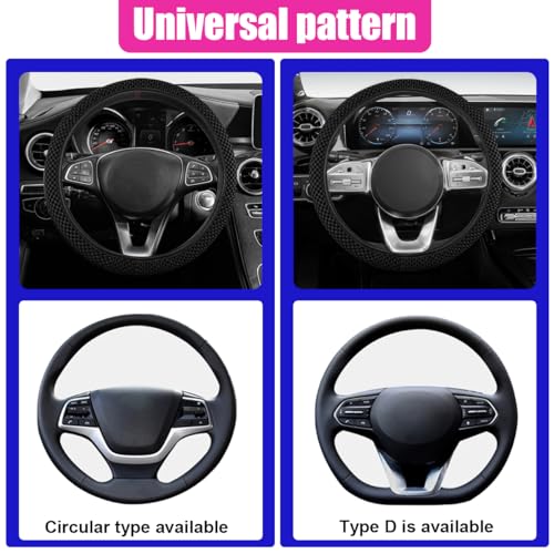 Elastic Stretch Steering Wheel Cover, Anti-Slip 15 inch Microfiber Odorless Breathable Ice Silk Car Steering Wheel Protector, Easy Carry, Warm in Winter & Cool in Summer (Black) - color: Black
