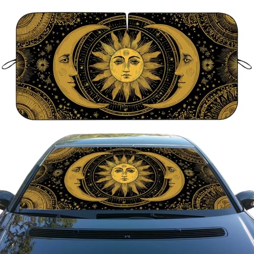 Sun and Moon Car Window Sun Shield Black Gold Moon Phase Aesthetics Art Front Window Sun Shade Block UV Rays Sun Shade Visor Protector for Car Sedan Truck SUV Accessories 59" X 31" - color: Sun and Moon_20, size: 59"L x 31.5"W