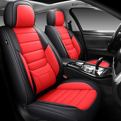 MINGBRON Front Car Seat Covers, Leather Car Seat Covers, Fit for Most Cars SUV and Most Sedan Red - color: Black Red, size: Front Pair
