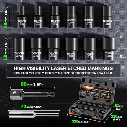 14 Pieces 1/2inch Tap Extractors, Impact Twist Lug Nut Removal Tool, Stripped For Damaged, Frozen, Studs, Rusted, Rounded-Off Bolts, Nuts & Screws, Cr-Mo - size: 14-Piece Twist Socket Set