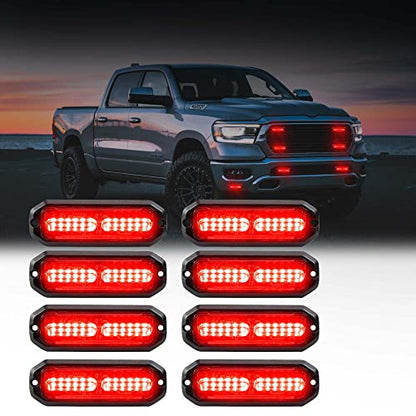 WINECO Ultra-Thin waterproof sync alternating Linear Lens 8pcs 12 led grill strobe lights Red Surface Mount Deck Dash Grill Grille Strobe Lights Warning Police Light for Emergency Vehicles - color: Red