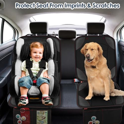 Sinvitron Car Seat Protector for Child Car Seat - Waterproof Non-Slip Leather Mat with 2 Mesh Pockets, Universal Seat Cover for Baby, Pets & Vehicles (1-Pack, Black) - color: 1 Pack Back