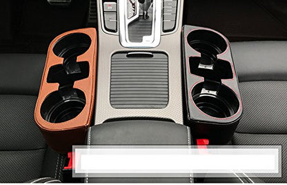 IOKONE Car Cup Holder, Auto Cup Drink Holders，Multifunctional Auto Front Seat Organizer with PU Leather Cover, Gap Filler Storage Box Coin Bucket Console Side Pocket Cell Mobile Phone Holder (Black) - color: Black