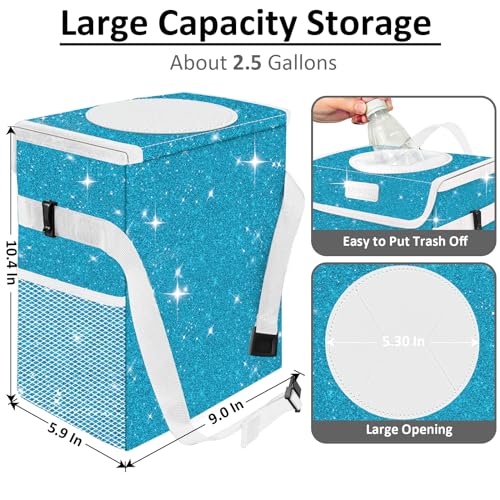 Car Trash Can for Car, Cute Mini Car Trash Bag with Lid, Glitter Car Garbage Can Bin Hanging for Back/Front Seat/Console, Waterproof, Leakproof, 2.5 Gallon, Blue Bling Sparkly - color: Blue Bling Sparkly